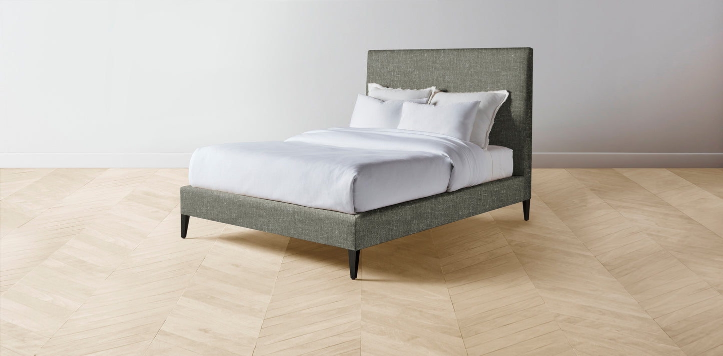 The Essex - Belgian Linen Thyme Bed - 60" Headboard - Muslin on reverse