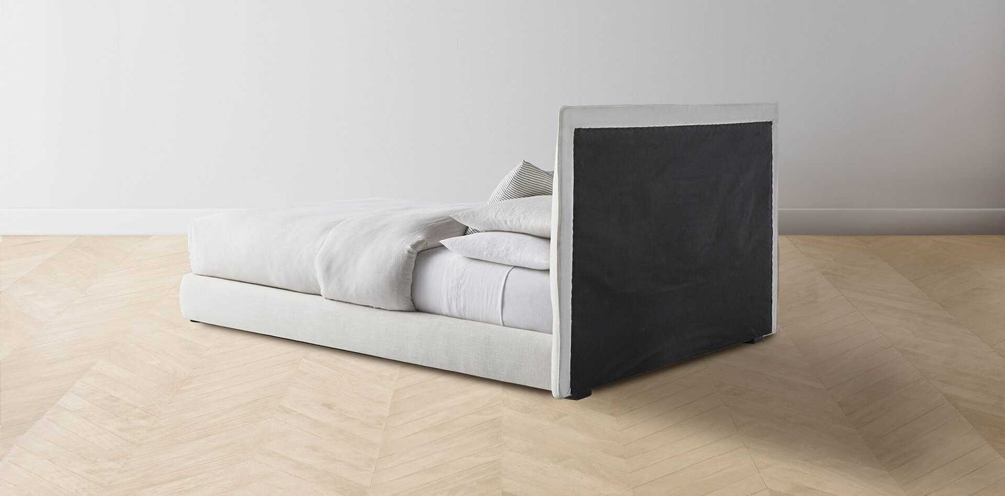 The Wythe - Pebbled Leather Latte Bed - 38" Headboard - Muslin on reverse