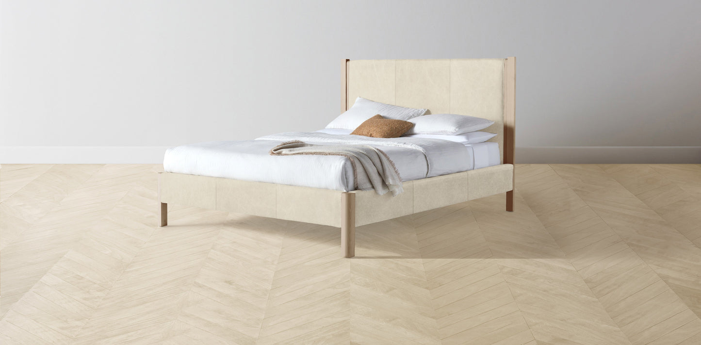 The Thompson - Tuscan Leather Bisque Bed - 48" Headboard - Muslin on reverse