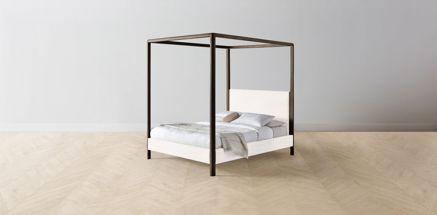 The Thompson - Performance Textured Tweed Snow Canopy Bed - 48" Headboard - Upholstered on reverse