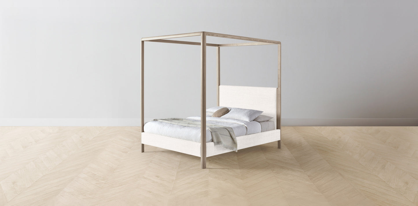 The Thompson - Performance Textured Tweed Snow Canopy Bed - 48" Headboard - Upholstered on reverse