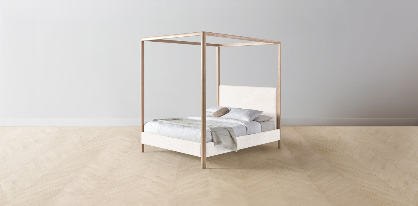 The Thompson - Performance Textured Tweed Snow Canopy Bed - 48" Headboard - Upholstered on reverse