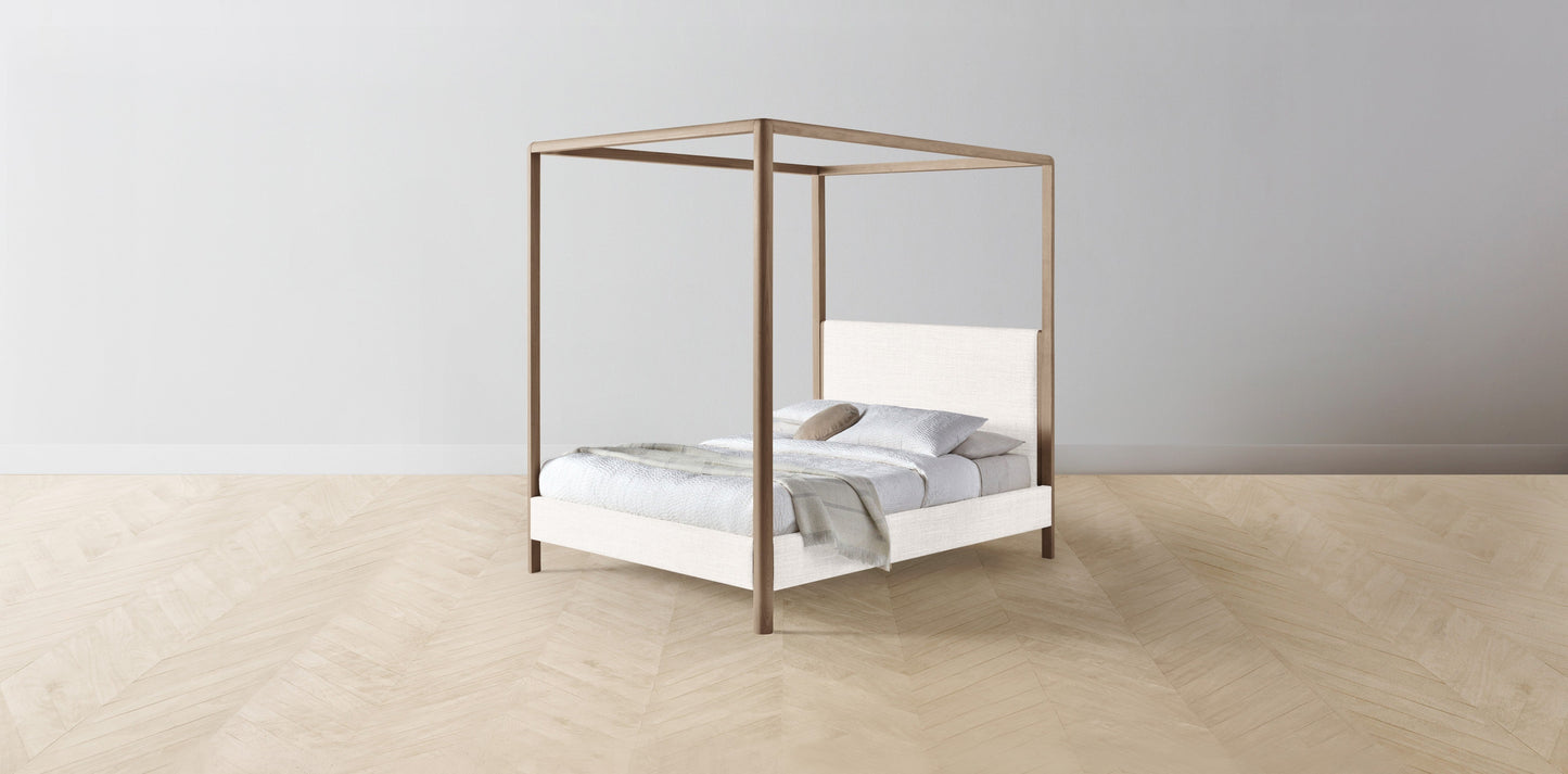 The Thompson - Performance Textured Tweed Snow Canopy Bed - 48" Headboard - Upholstered on reverse