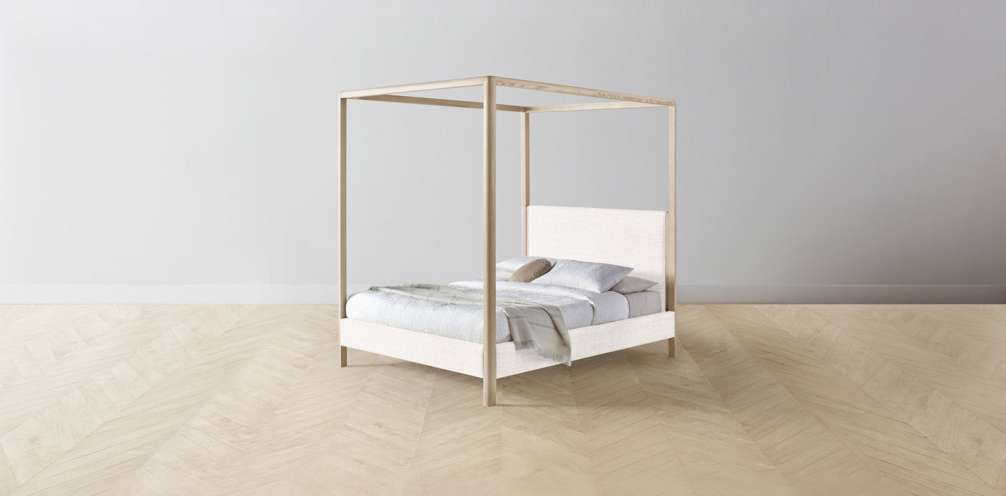 The Thompson - Performance Textured Tweed Snow Canopy Bed - 48" Headboard - Upholstered on reverse