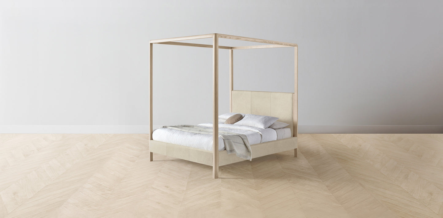 The Thompson - Tuscan Leather Bisque Canopy Bed - 48" Headboard - Muslin on reverse