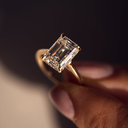 3.24 CT Emerald Hidden Halo Moissanite Engagement Ring