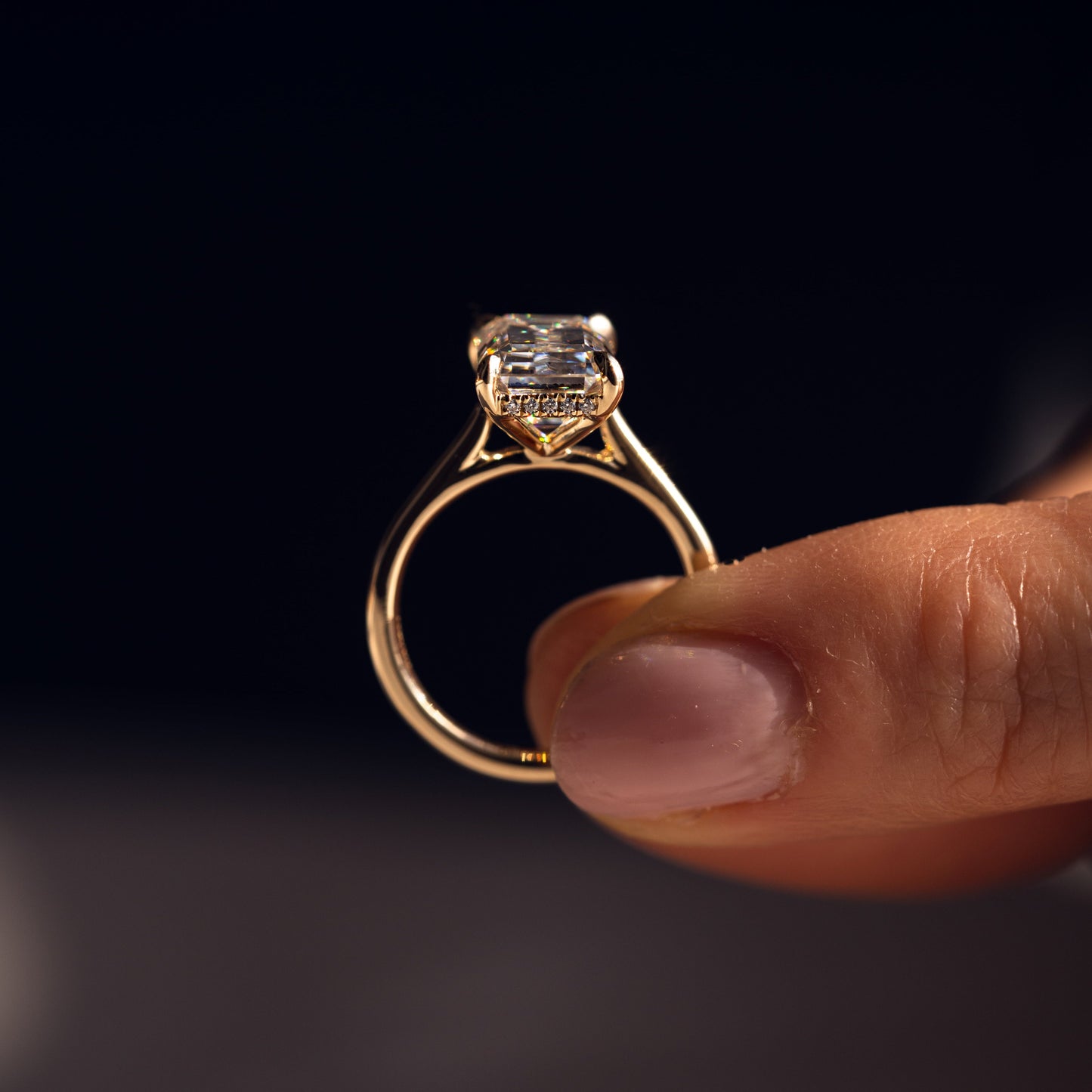 3.24 CT Emerald Hidden Halo Moissanite Engagement Ring