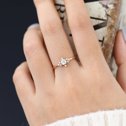 0.22 CT Round Cluster Moissanite Engagement Ring