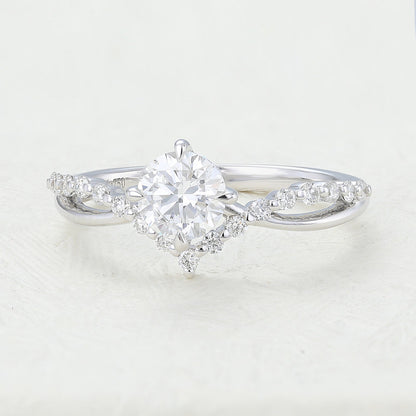 0.41 CT Round & Twisted Pave Moissanite Engagement Ring