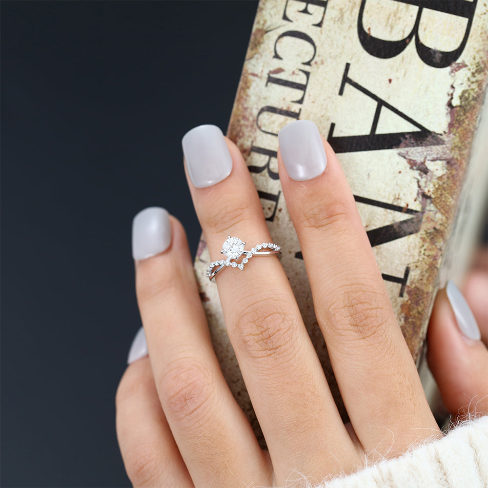 0.41 CT Round & Twisted Pave Moissanite Engagement Ring