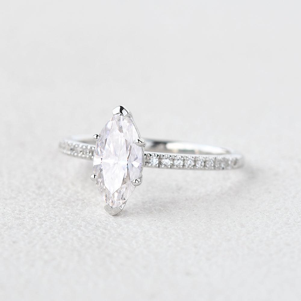 1 CT Marquise Pave Lab Grown Diamond Engagement Ring