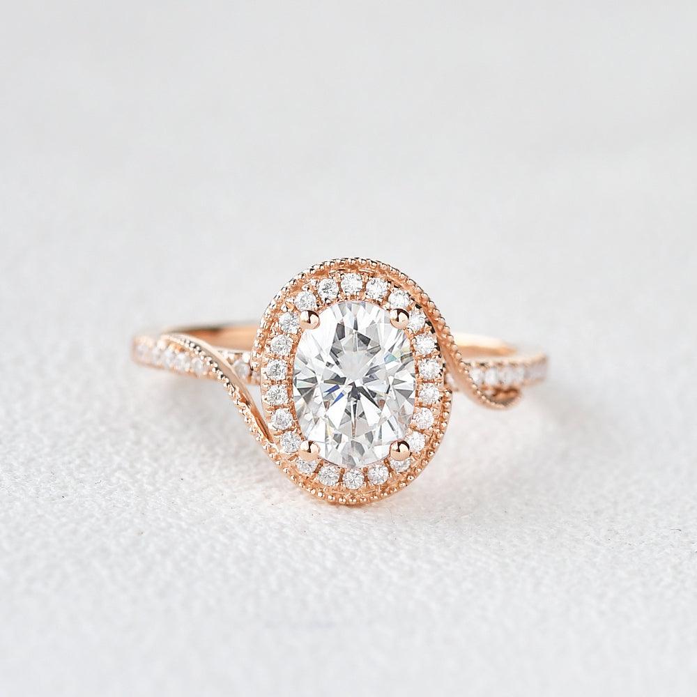 1.33 CT Oval Halo & Pave Lab Grown Diamond Engagement Ring