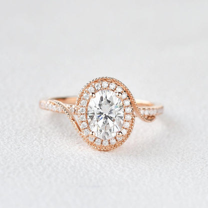 1.33 CT Oval Halo & Pave Lab Grown Diamond Engagement Ring
