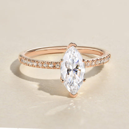 1 CT Marquise Pave Lab Grown Diamond Engagement Ring