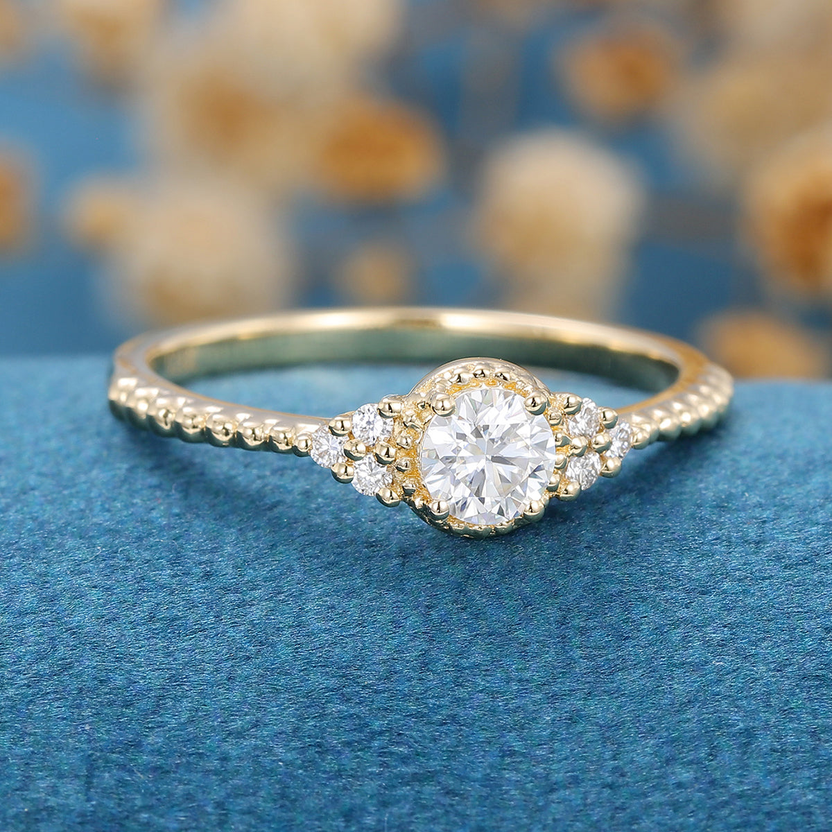 0.22 CT Round Cluster Lab Grown Diamond Engagement Ring