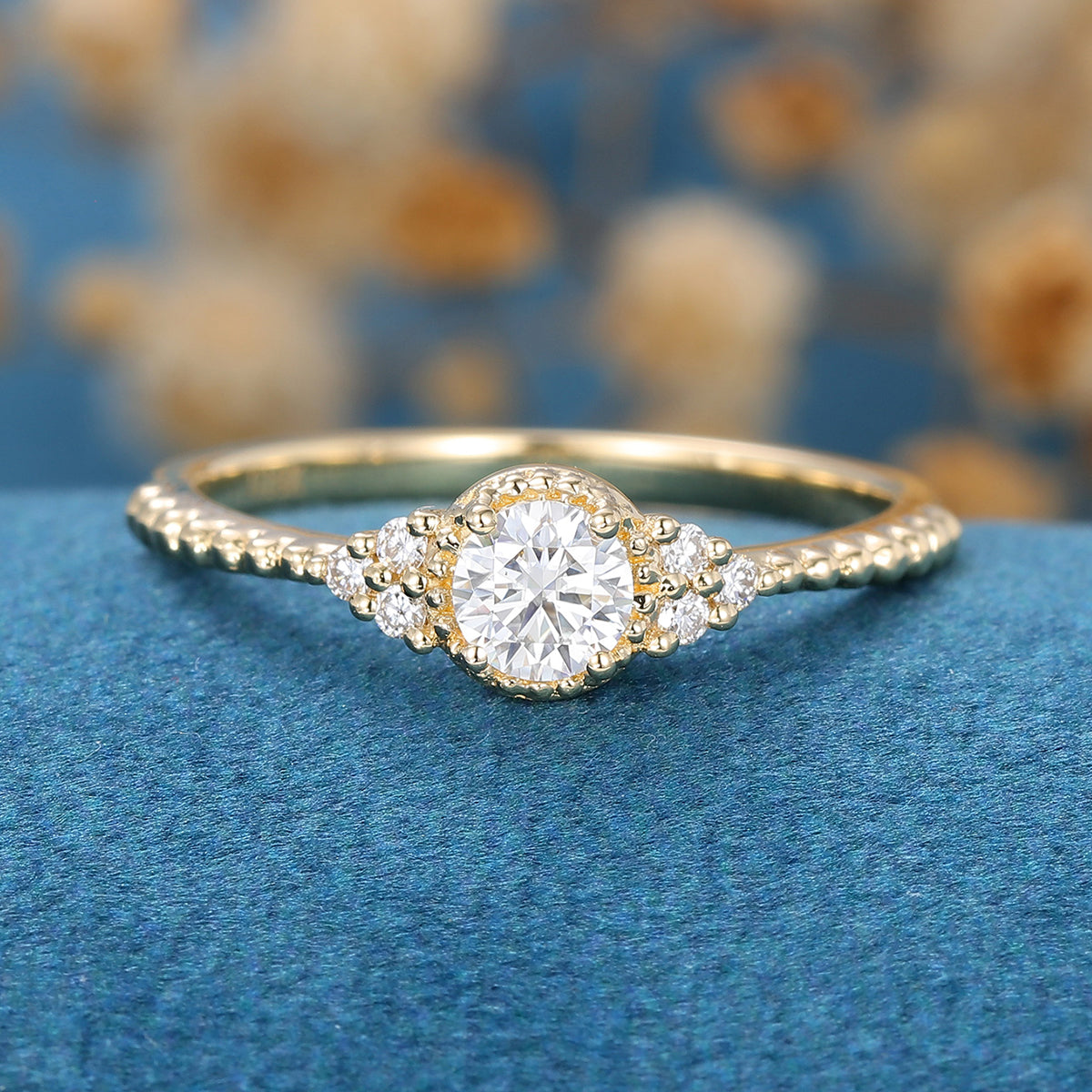 0.22 CT Round Cluster Lab Grown Diamond Engagement Ring