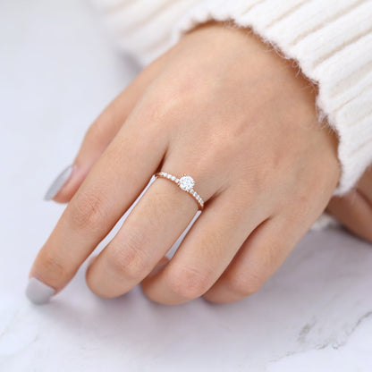 0.41 CT Round Pave Moissanite Engagement Ring