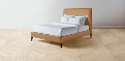 The Essex  - Pebbled Leather Latte Bed - 56" Headboard - Upholstered on reverse