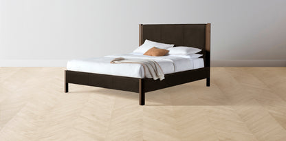 The Thompson  - Nubuck Leather Espresso Bed - 48" Headboard - Upholstered on reverse