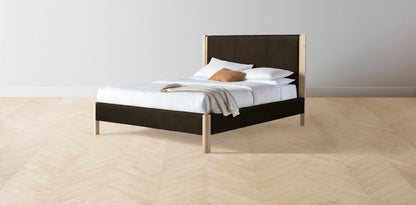 The Thompson  - Nubuck Leather Espresso Bed - 48" Headboard - Upholstered on reverse